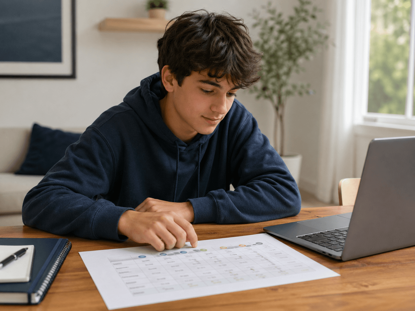 Student reviewing a Pathlio Fit Matrix planning worksheet
