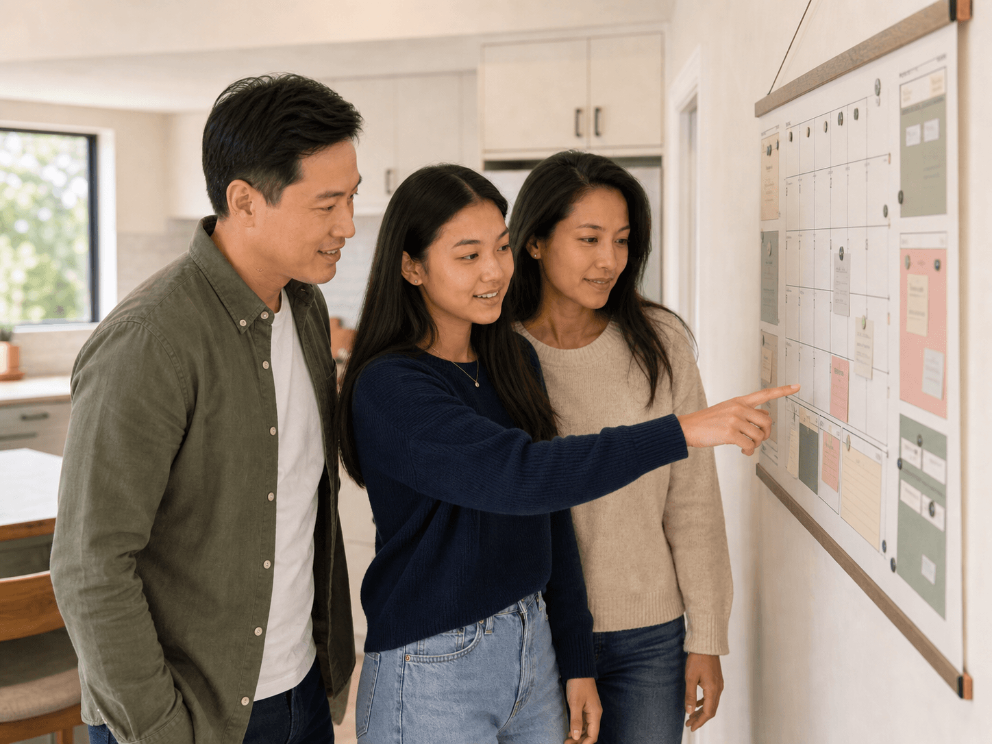 Family reviewing a 90-day planning calendar for college readiness